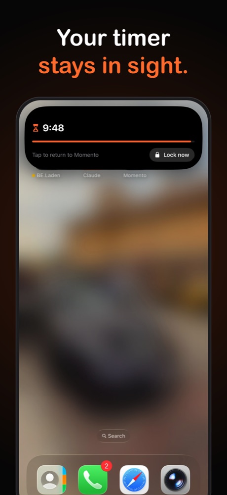 Dynamic Island timer counting down 9:48 with a Lock now button